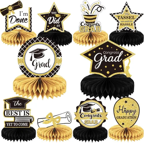 10 piezas de decoraciones de fiesta de graduación 2026 Felicidades graduados de panal de abeja centros de mesa de felicitaciones para fiesta de