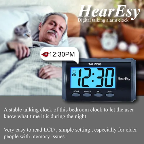 Miniatura 2 de Reloj despertador parlante para discapacitados visuales – Reloj de escritorio de números grandes – Reloj de día para personas mayores – Reloj