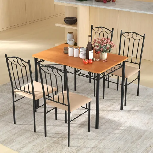 Miniatura 7 de Tangkula Juego de 4 mesas de comedor con marco de metal y asiento acolchado, juego de 4 sillas de mesa de cocina, ahorro de espacio, negro y amarillo