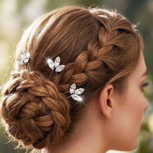 Miniatura 3 de Horquillas para el pelo de novia con diamantes de imitación, accesorios para el cabello de boda para mujeres y novias (paquete de 3)