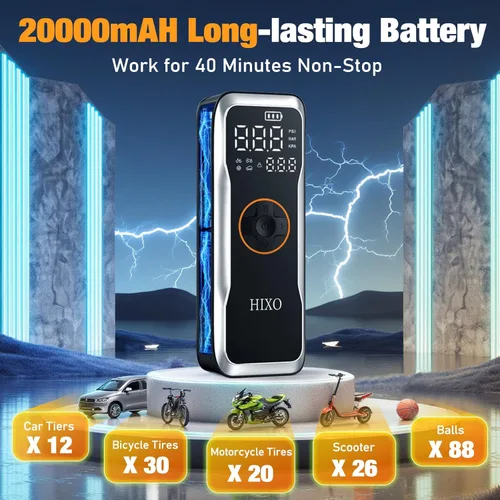 Miniatura 3 de Compresor de aire portátil para inflador de neumáticos, medidor de presión digital de 150 PSI equipado, 20000 mAh de alta capacidad y bomba de aire