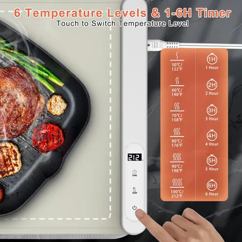 Miniatura 4 de FYY Tapete de calentamiento para alimentos con almohadilla resistente al calor, evita grietas en la encimera, mantiene la comida caliente, Caqui