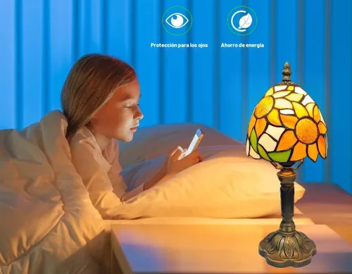 Miniatura 4 de BMXKPO Lámpara de mesa estilo Tiffany, lámpara de vidrio emplomado de girasol, pequeña lámpara de noche antigua de 6 pulgadas, para dormitorio, sala