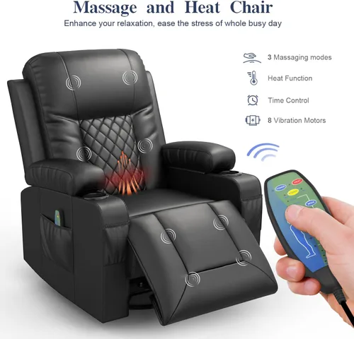 Miniatura 6 de Furnimat Juego de sofá reclinable con 2+1 piezas para sala de estar, sofá reclinable de 2 plazas en cuero, 1 silla reclinable con asiento de sofá