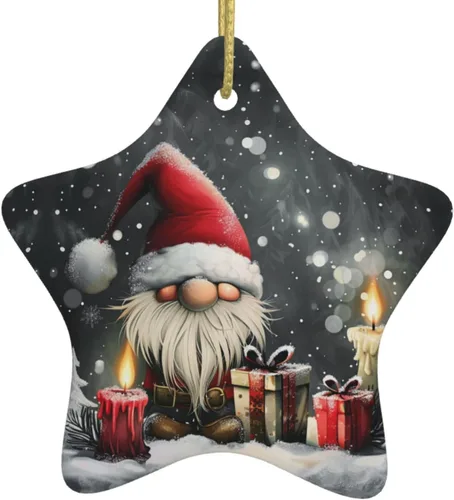 Miniatura 9 de Adornos colgantes de cerámica para árbol de Navidad, decoración colgante en forma de estrella para suministros de fiesta en interiores y exteriores