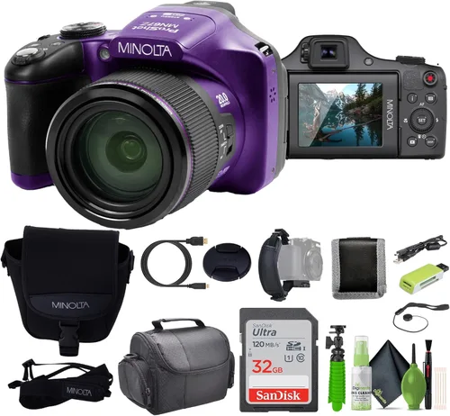 Miniatura 8 de MINOLTA MN67Z - Cámara digital de puente FHD de 20 MP / 1080P con zoom óptico de 67x (morado) Paquete con tarjeta de memoria de 32 GB + bolsa