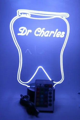 Miniatura 8 de MIRROR MANIA Lámpara de mesa LED personalizada con grabado de dientes y cepillo dental, viene con control remoto, 16 opciones de color, cable