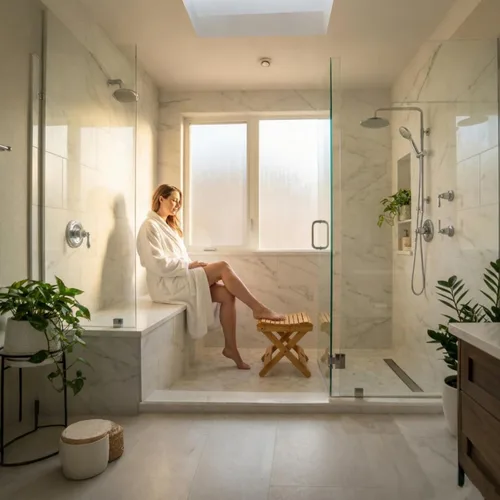 Miniatura 7 de Lawei Taburete plegable de bambú – Taburete de ducha de bambú de 12 pulgadas de altura, sillas de asiento de spa para ducha, afeitado de piernas