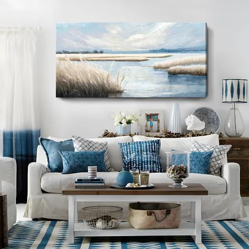 Miniatura 8 de Arte de pared para baño, decoración costera, barco náutico en la playa, lienzo con imagen de gaviota del océano, paisaje marino, arte de granja