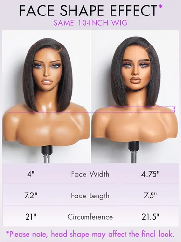 Miniatura 4 de LUVME HAIR Peluca Bob Recta Yaki Ligera de 10 Pulgadas de Cabello Humano, Pelucas Bob de Encaje HD Indetectable Sin Pegamento de Cabello Humano Pre