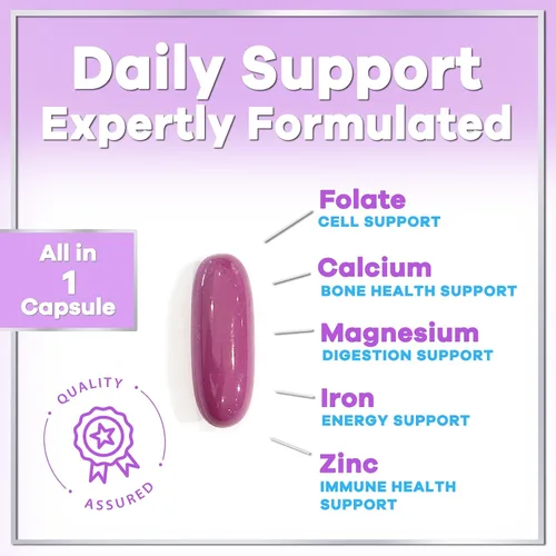 Miniatura 6 de Multivitamínico para mujer – Multivitaminas diarias completas para mujer con biotina, calcio, ácido fólico, hierro, zinc, vitamina A, C, D, E y B