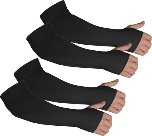 Mangas protectoras de brazo para piel fina de ancianos, moretones, protección solar, hombres, mujeres Negro | 2 Par