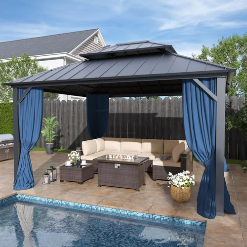 Miniatura 10 de Kullavik Gazebo de parrilla de techo rígido de 8 x 5 pies, gazebo para barbacoa al aire libre con techo de acero galvanizado y gancho de techo