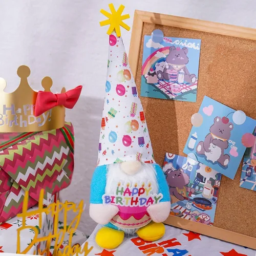 Miniatura 2 de Gnomos de feliz cumpleaños, gnomos de felpa sosteniendo un pastel para decoraciones de fiesta, gnomo hecho a mano para regalos de cumpleaños, Tomte