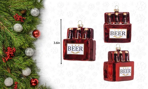 Miniatura 3 de Paquete de 2 adornos de cerveza de vidrio soplado a mano para árbol de Navidad, vidrio pintado a mano, paquete de 6 adornos de cerveza y adorno