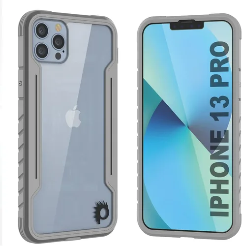 Punkcase Diseñada para iPhone 13 Pro [Armor Stealth Series] funda protectora de grado militar con marco de aluminio [parte trasera transparente]