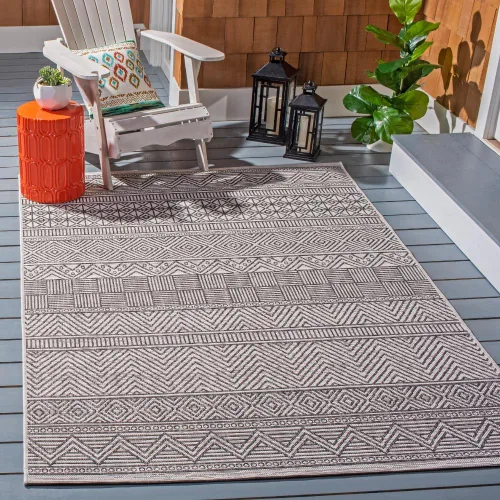 Miniatura 19 de SAFAVIEH Alfombra lavable para exteriores, colección Courtyard de 2.3 x 16 pies, color negro y gris, no desprende pelusa y de fácil limpieza, ideal