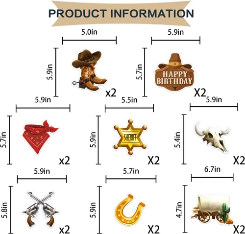 Miniatura 4 de Decoraciones de fiesta de vaquero, decoraciones de fiesta temática de vaquero incluyen pancartas de feliz cumpleaños de vaquero occidental