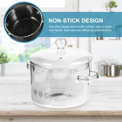 Miniatura 7 de Vaguelly Olla de sopa de vidrio de borosilicato con tapa, 1.5L/50 onzas, olla de cocina transparente para fideos ramen y sopa, resistente al calor