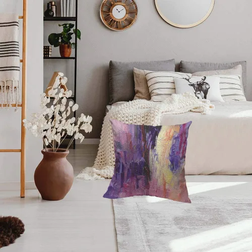 Miniatura 4 de HOSNYE Funda de almohadón de lino de algodón con textura púrpura y amarilla de violeta al óleo. Funda de cojín decorativa para sofá de casa