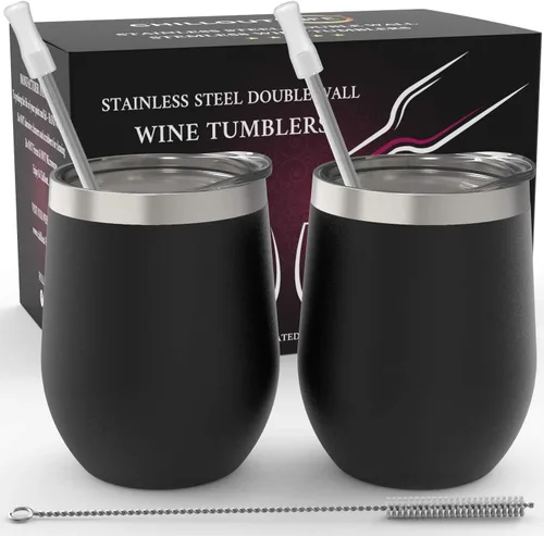 Miniatura 31 de CHILLOUT LIFE Vasos Térmicos de Vino de Acero Inoxidable de 12 oz Paquete de 2 - Vasos de Vino con Aislamiento al Vacío de Doble Pared con Tapas