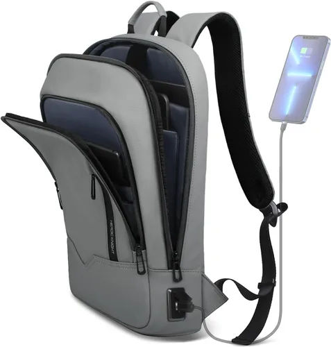 Miniatura 16 de Mochila hk para Hombre de Negocios, Mochila Delgada con Cargador USB, Mochila para Computadora, Ligera, Antirrobo, para Viaje, Negro, 15,6 pulg.