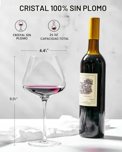 Miniatura 5 de JBHO Juego de 4 copas de vino Burgundy de cristal estilo italiano de 21 onzas sopladas a mano - Cristal transparente premium sin plomo - Caja
