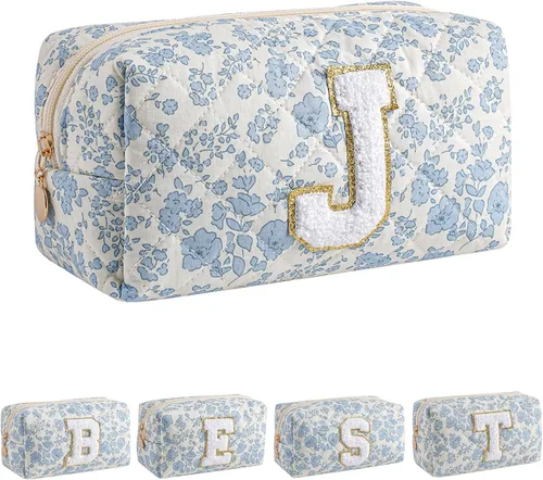 Miniatura 14 de Bolsa de maquillaje alfabética JOVAKIT, bolsa de cosméticos para mujeres, regalos de Navidad para niñas de 6 a 18 años, neceser de viaje con flores