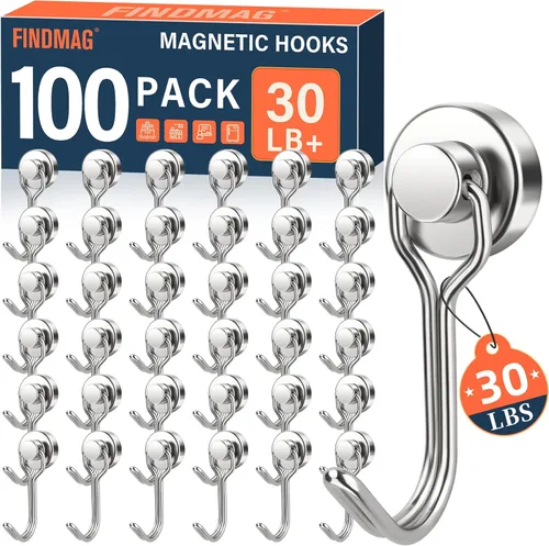 Miniatura 32 de FINDMAG Ganchos magnéticos giratorios de 60 libras, paquete de 4 ganchos magnéticos de neodimio resistentes, ganchos magnéticos fuertes para colgar