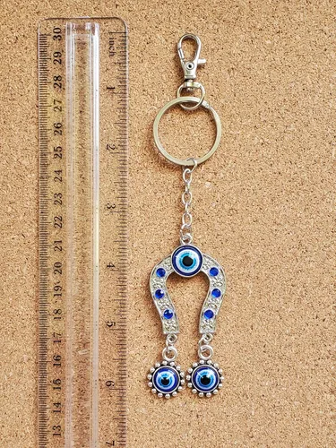Miniatura 2 de Bravo Team - Llavero con dije de ojo malvado para colgar en forma de caballo con cristal azul, con cierre – Signo de buena suerte, buena suerte