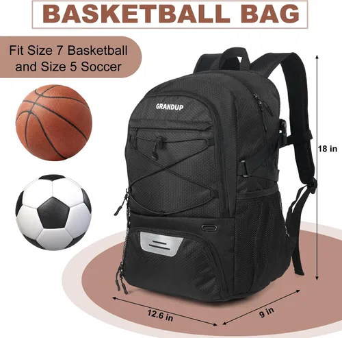 Miniatura 4 de GRANDUP - Mochila de baloncesto con compartimento para pelota y zapatos. Adecuada para voleibol, fútbol, natación, gimnasio, viajes y escuela