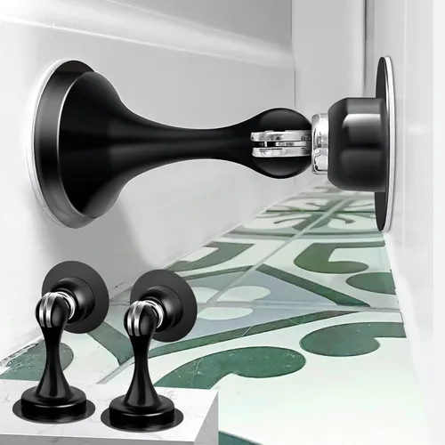 Miniatura 11 de Topes de puerta, paquete de 6, tope magnético de puerta, soporte de puerta de acero inoxidable para pared con cinta adhesiva de doble cara, sin