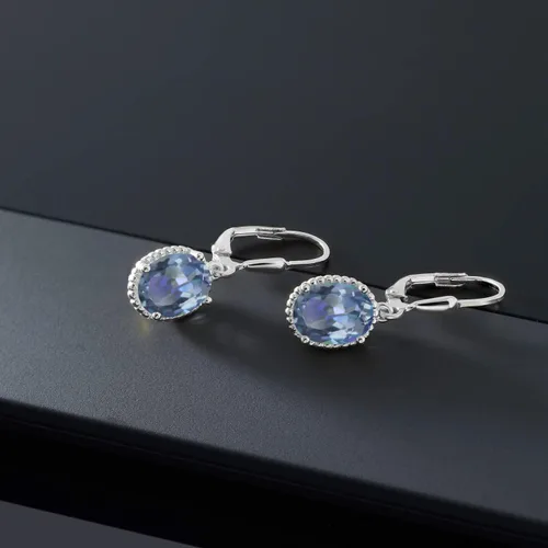 Miniatura 141 de Gem Stone King Aretes colgantes de gota para mujer, plata de ley 925, piedra natal ovalada de 0.354 x 0.276 in, joyería fina, regalos para ella