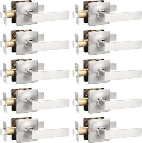 Miniatura 19 de GOBEKOR Paquete de 1 palanca de paso, manijas de puerta rectas de níquel satinado para cerradura de puerta de armario, manija cuadrada de puerta