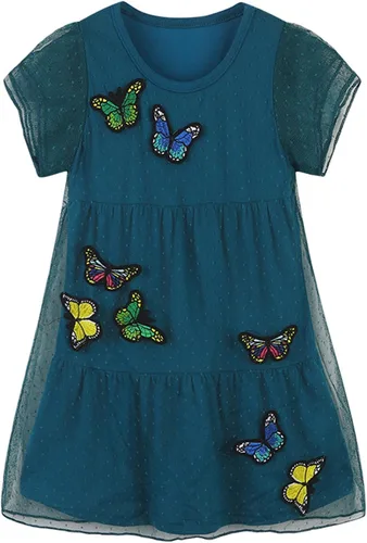 Vestido de tul de verano para niña pequeña, lindo patrón de dibujos animados, vestido de algodón con lentejuelas a rayas para uso diario para bebé