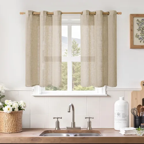 Miniatura 195 de LAMIT Cortinas de lino sintético para dormitorio, paneles filtrantes de luz, cortinas de lino con protección de privacidad con ojales para ventanas