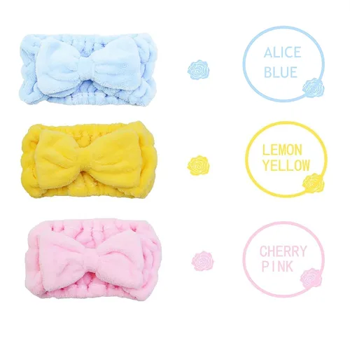 Miniatura 4 de Chloven 7 piezas de pajarita de microfibra de gran tamaño, diadema de maquillaje facial, diadema grande con lazo cosmético, banda elástica ajustable