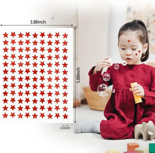 Miniatura 2 de Calcomanías de estrella roja de 0.3 pulgadas de diámetro, 4320 piezas, 40 hojas, calcomanías de recompensa para niños, ideales para gráficos de Rojo