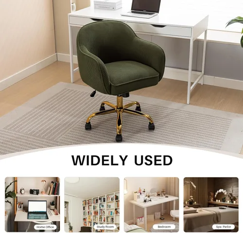 Miniatura 7 de Silla de Escritorio para Oficina en Casa con Brazos Ruedas Doradas Silla de Computadora Rodante Tapizada en Terciopelo Moderno de Respaldo Medio