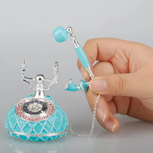 Miniatura 4 de SEVENBEES Figuras de teléfono turquesa, caja esmaltada con bisagras con cristales rosados, joyeros decorativos, coleccionables, regalos para niñas