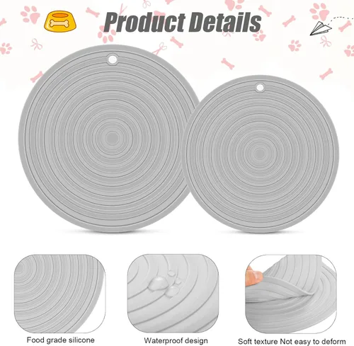 Miniatura 3 de Tapete de silicona de 2 piezas de comida para mascotas para perros y gatos, mantel individual para evitar el desbordamiento de alimentos y agua