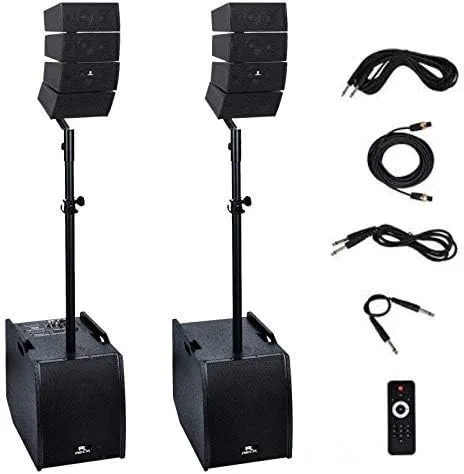 PRORECK Club AEF - Sistema de altavoces PA de 12 pulgadas, 4000 W, con tarjeta Bluetooth/USB/SD (dos subwoofers y 8 altavoces de matriz)