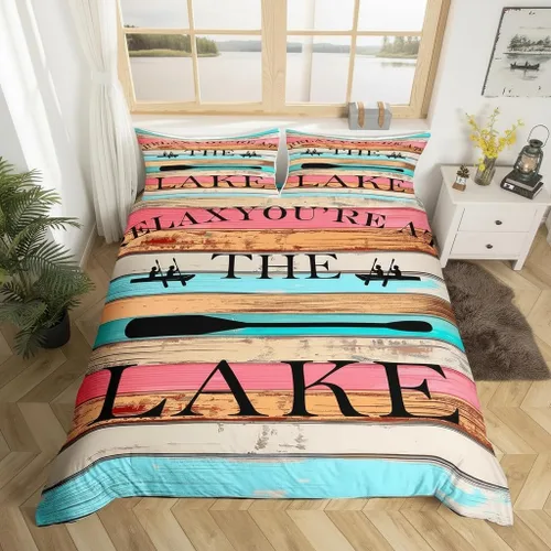 Miniatura 51 de Lake House - Juego de funda de edredón tamaño individual, estilo rústico de granja vieja para niños, adolescentes y adultos, decoración