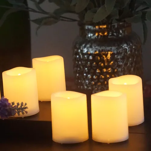 Miniatura 4 de CANDLE CHOICE Velas votivas sin llama que funcionan con pilas, luces LED eléctricas parpadeantes de plástico blanco falsas, velas de té altas a