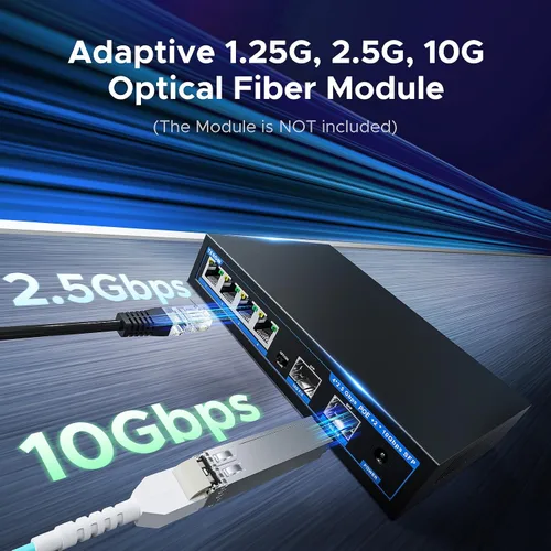 Miniatura 5 de Interruptor PoE+ de 4 puertos 2.5Gb con 2 puertos SFP+ de 10Gb adicionales, TEROW Base-T 10G Ethernet, capacidad de conmutación de 60Gbps