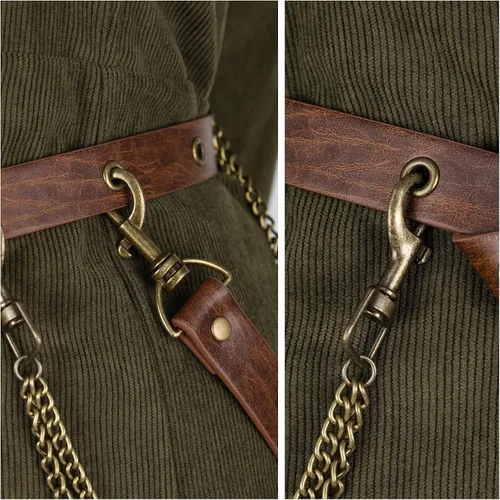Miniatura 4 de HiiFeuer 2 cinturones medievales DIY con bolsa renacentista vintage de piel sintética, cadenas desmontables para mujer, bolsa delgada para cinturón
