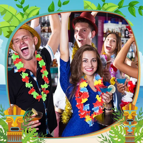 Miniatura 5 de Jexine 250 piezas de Leis hawaianos a granel Luau decoraciones de fiesta hawaianas tropicales diademas y pulseras de flores Lei para regalos