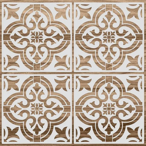 Miniatura 9 de Zonon 4 Piezas Plantillas de Azulejos Reutilizables para Suelo 12 x 12 Pulgadas Plantillas de Pared Plantillas de Patrón de Azulejos Plantillas