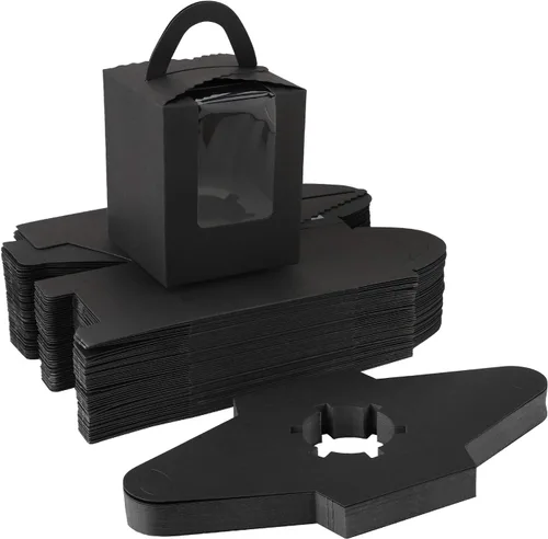 EUSOAR Cajas para cupcakes individuales, color negro, 50 unidades, 3.6 x 3.6 x 4.3 pulgadas, portador de cupcakes con insertos y soportes para