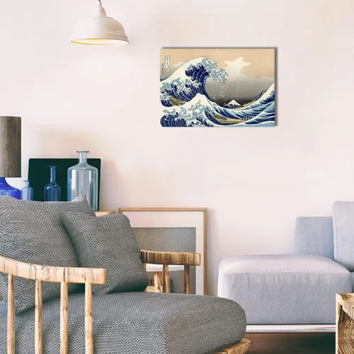 Miniatura 3 de Póster de lienzo impreso con texto en inglés «The Great Wave off Kanagawa» de Katsushika Hokusai, arte de pared, pintura retro, estética, decoración